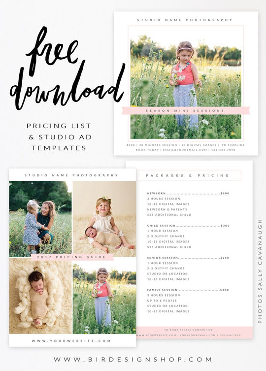 Free Pricing list & Studio Ad templates