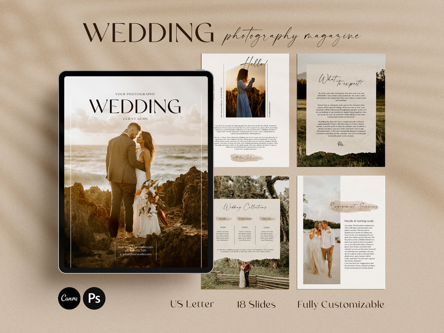 CANVA Wedding Photography Price Guide magazine Template, Pre-written Wedding Welcome Guide Template, PSD Photoshop price list CANVA template - MG062