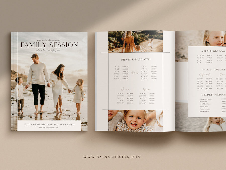 CANVA Family Photography style Guide magazine Template, Pre-written Family Session Welcome Guide Template, Photoshop price list CANVA template - MG067