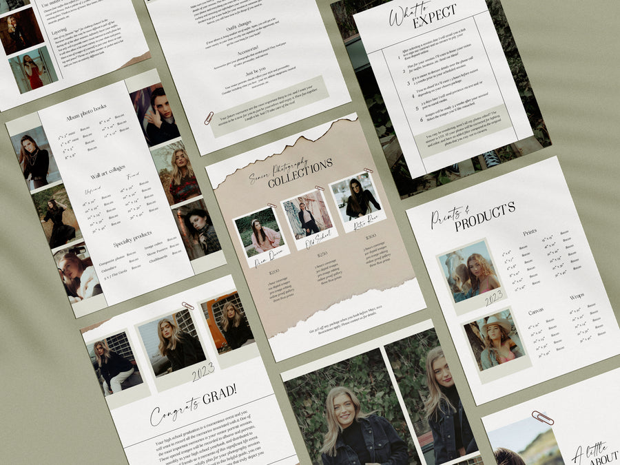 CANVA Senior Photography style Guide magazine Template, Graduation Photography Welcome Guide Template, Photoshop price list CANVA template - MG058