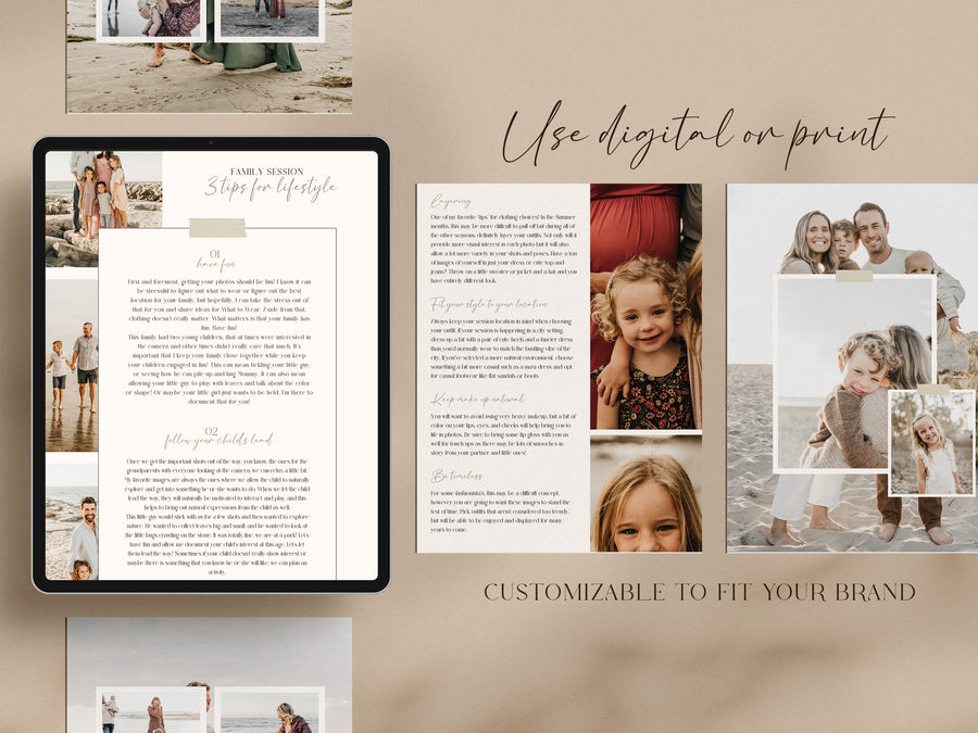 CANVA Family Photography style Guide magazine Template, Pre-written Family Session Welcome Guide Template, Photoshop price list CANVA template - MG067