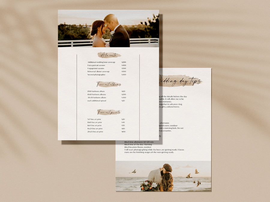 CANVA Wedding Photography Price Guide magazine Template, Pre-written Wedding Welcome Guide Template, PSD Photoshop price list CANVA template - MG062