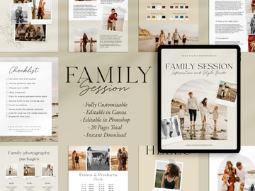 CANVA Family Photography style Guide magazine Template, Pre-written Family Session Welcome Guide Template, Photoshop price list CANVA template - MG066