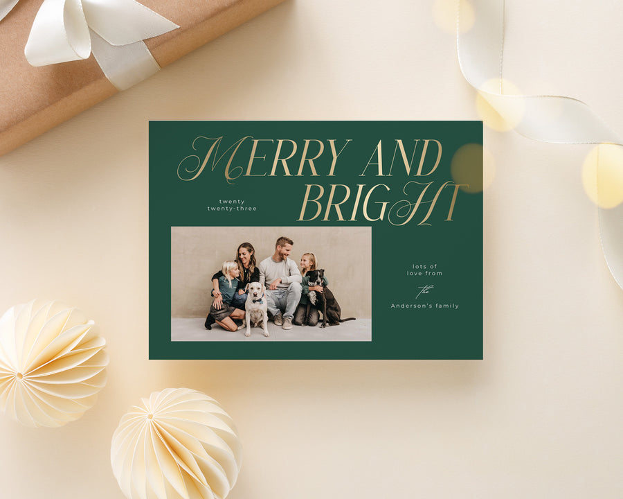 Merry and Bright Christmas Card Template, Printable Christmas Photo Card, Christmas Canva Template, Family Postcard, Photoshop Holiday Card - CD468