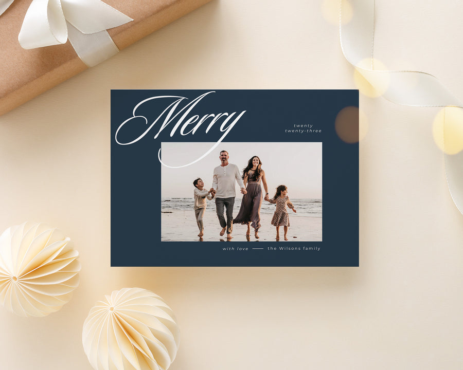 Family Merry Christmas Card Template, Printable Christmas Photo Card Canva Template, 5x7 Holiday Card Template, Photoshop Holiday Photo Card - CD471