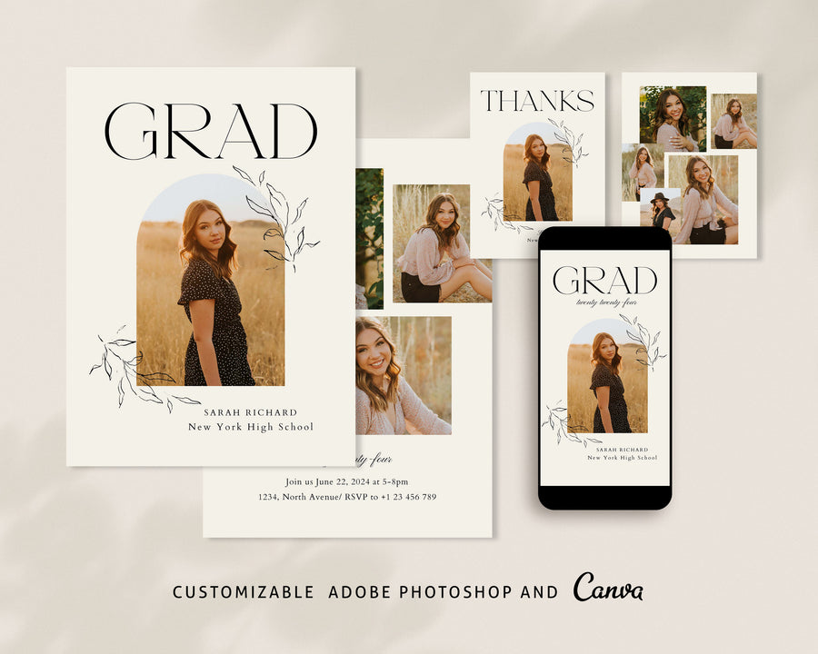 Graduation Bundle - Announcement, Invitation, Thank You Card & IG Story Templates - G447