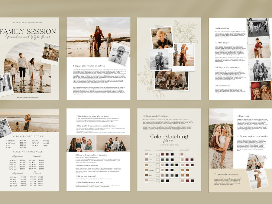 CANVA Family Photography style Guide magazine Template, Pre-written Family Session Welcome Guide Template, Photoshop price list CANVA template - MG066