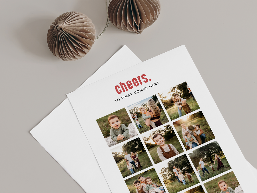 Cheers Photo Collage New Year Card Template for Canva - NG30