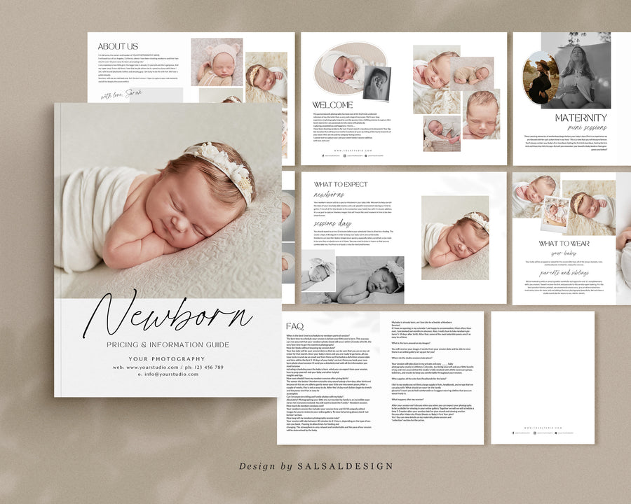 CANVA Newborn Photography style Guide magazine Template, Pre-written Newborn Welcome Guide Template, PSD Photoshop price list CANVA template - MG039