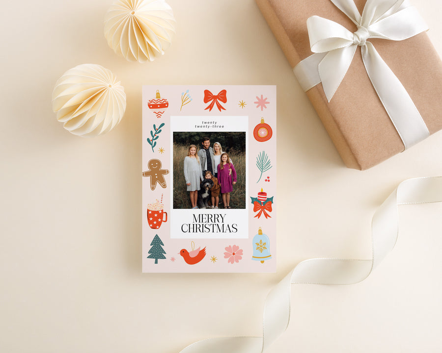 Merry Christmas Card Template 5x7, Printable photo card template,Customizable Canva Template, Photoshop Happy Holiday card,Family photo card - CD475