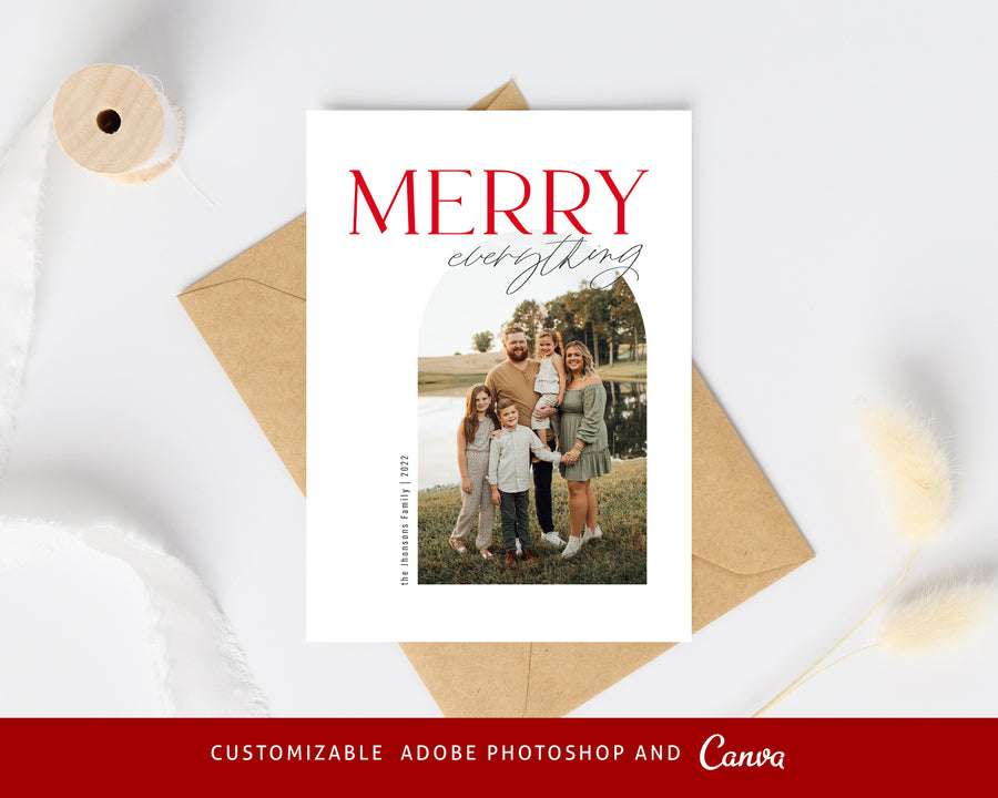 Editable Christmas Canva & Photoshop Card Template, Christmas Editable Card, Christmas Printable Card, Christmas Editable Photo Card - CD448