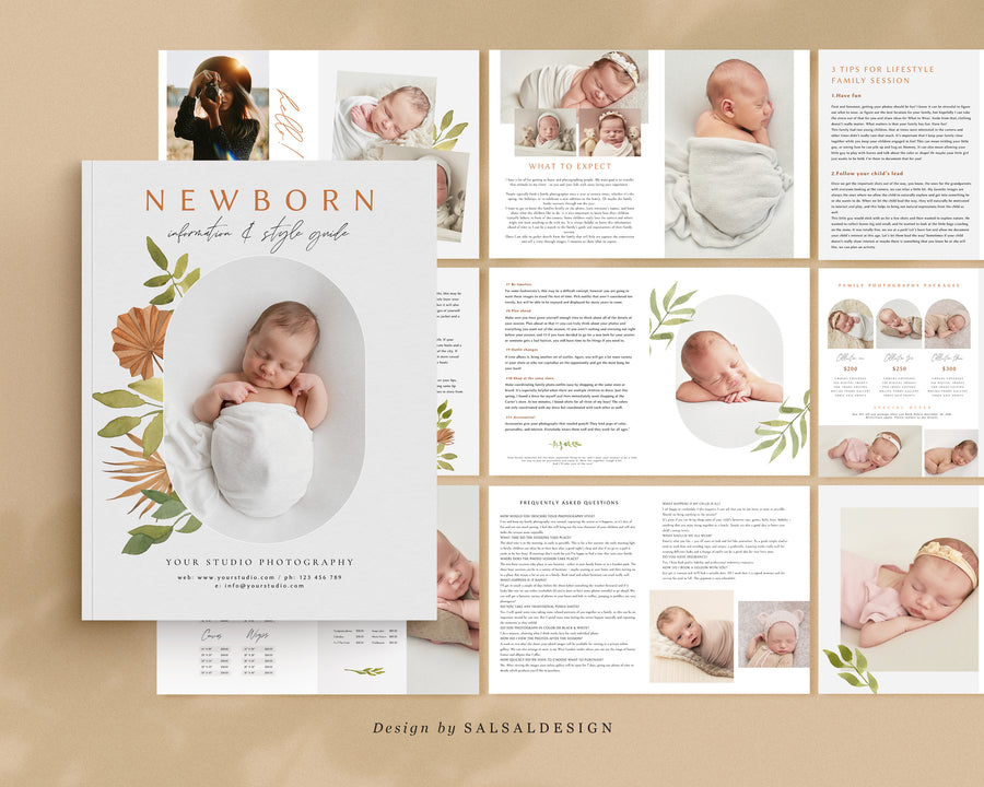 CANVA Newborn Photography style Guide magazine Template, Pre-written Newborn Welcome Guide Template, PSD Photoshop price list CANVA template - MG035