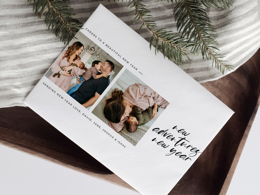 New Adventures New Year Card Photo Collage Card Template for Canva - NG27