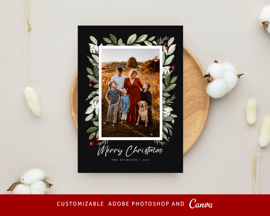 Christmas Card Template, Photoshop & Canva Template, Editable Holiday Card Template,Greeting Card, Christmas Photo Card, Merry Christmas - CD460