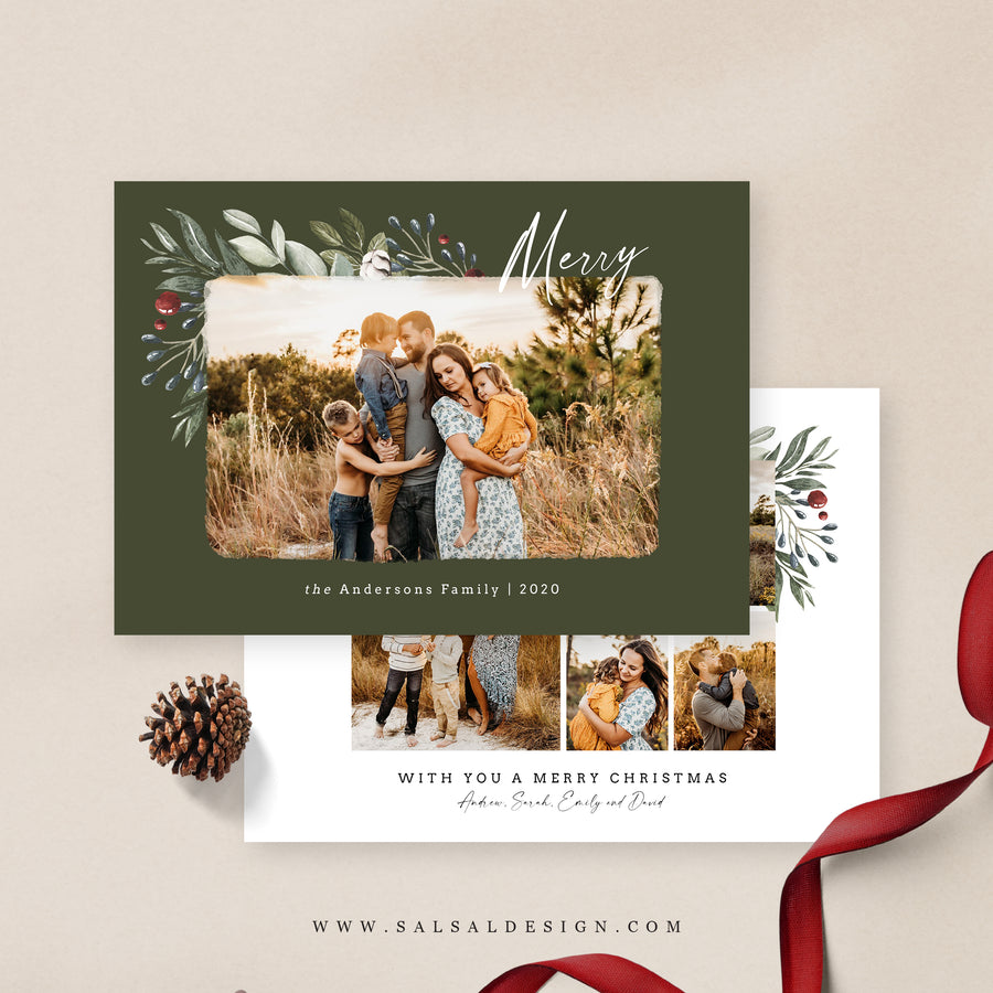 Christmas Card Photoshop Template, Holiday Card Canva Template, Christmas Family Card, Christmas Photo Card - oh so merry - CD210