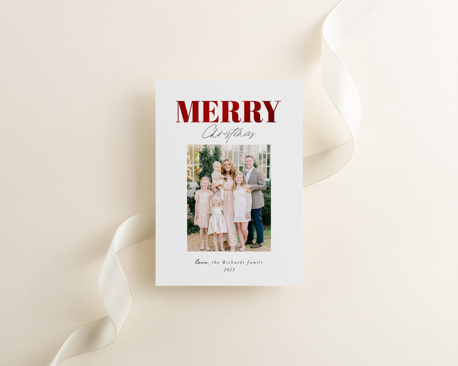 Merry Christmas Card Template, Printable Christmas Photo Card, Holiday Photo Card Template, Family Canva Template,Photoshop Holiday Card 5x7 - CD490