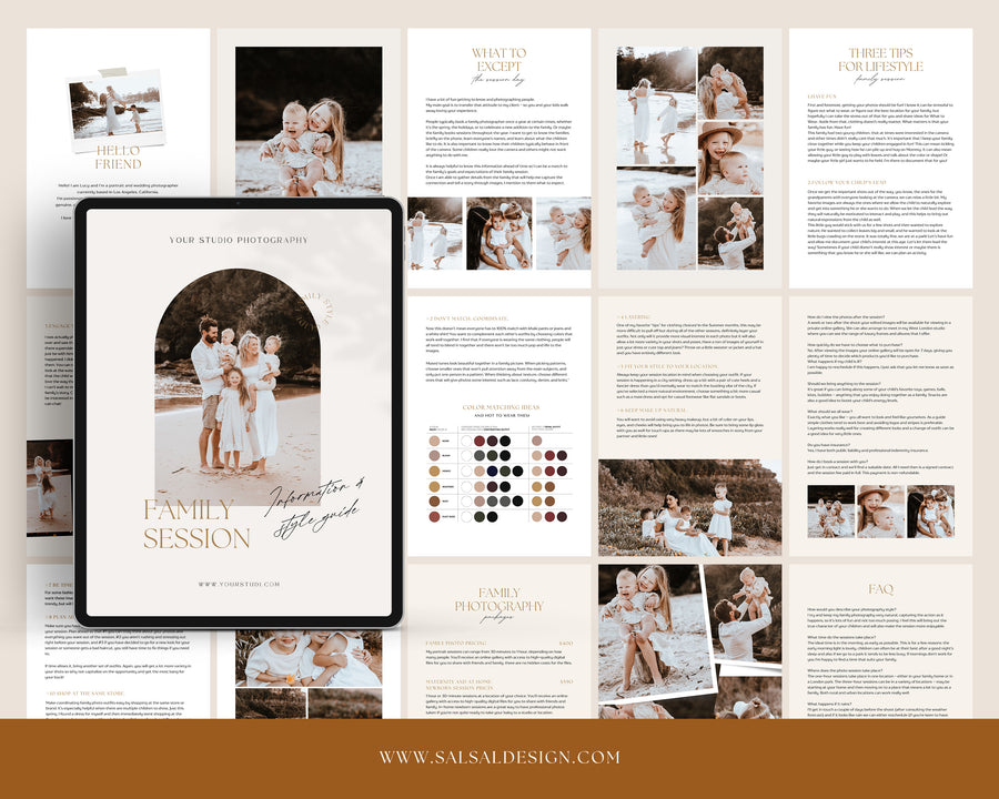 CANVA Family Photography style Guide magazine Template, Pre-written Family Session Welcome Guide Template, Photoshop price list CANVA template - MG043