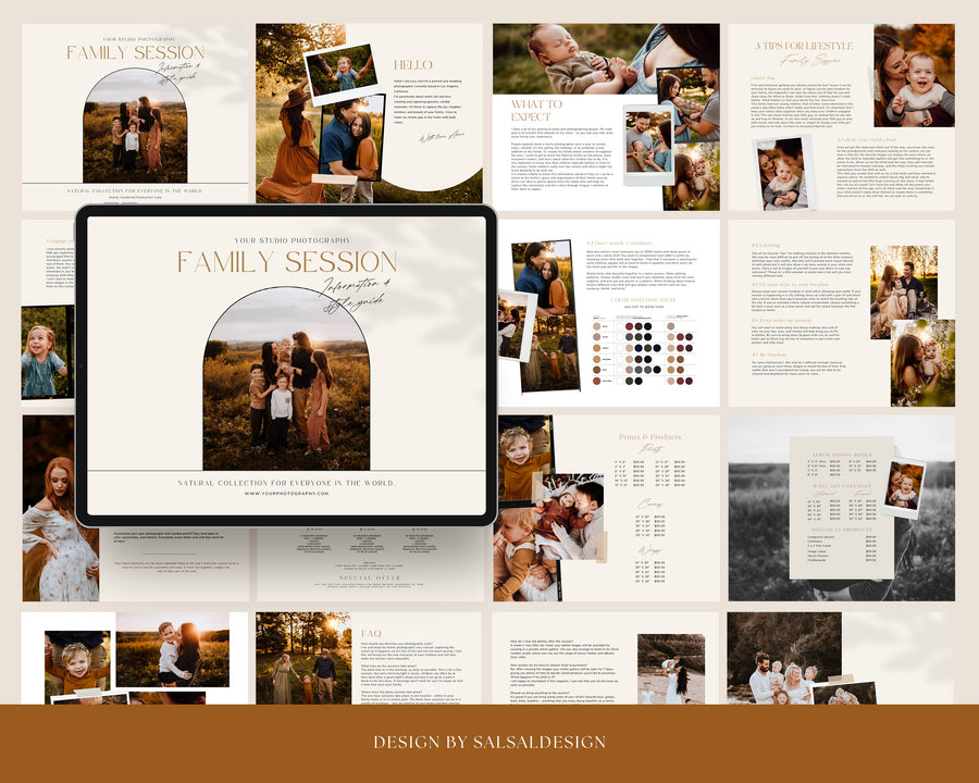 CANVA Family Photography style Guide magazine Template, Pre-written Family Session Welcome Guide Template, Photoshop price list CANVA template - MG046