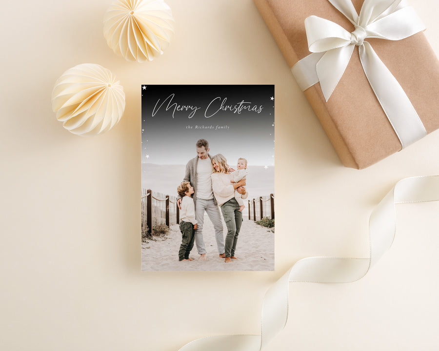 Family Christmas Card Template, Printable Merry Christmas Photo Card Canva Template, Holiday Card Template, 5x7 Photoshop Holiday Photo Card - CD494