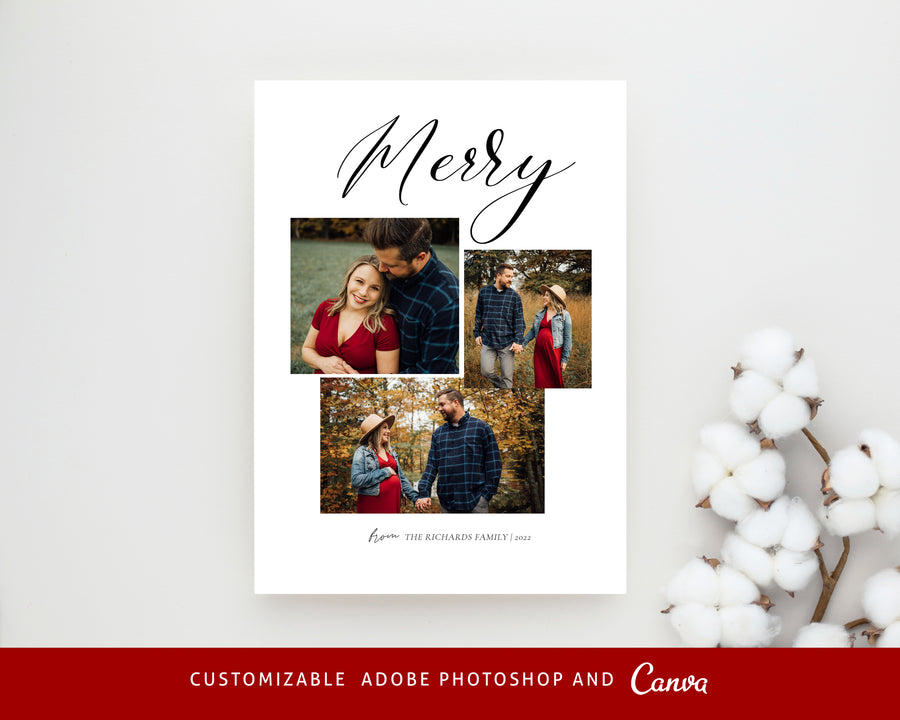 Christmas Card Template, Photoshop & Canva Template, Editable Holiday Card Template,Greeting Card, Christmas Photo Card, Merry Christmas - CD451