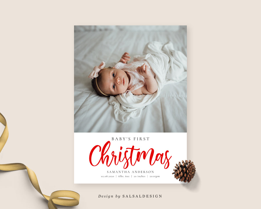 Baby First Christmas Card, Christmas Print Card, Holiday Card Template,Christmas Family Card, Christmas Photo Card - CD290