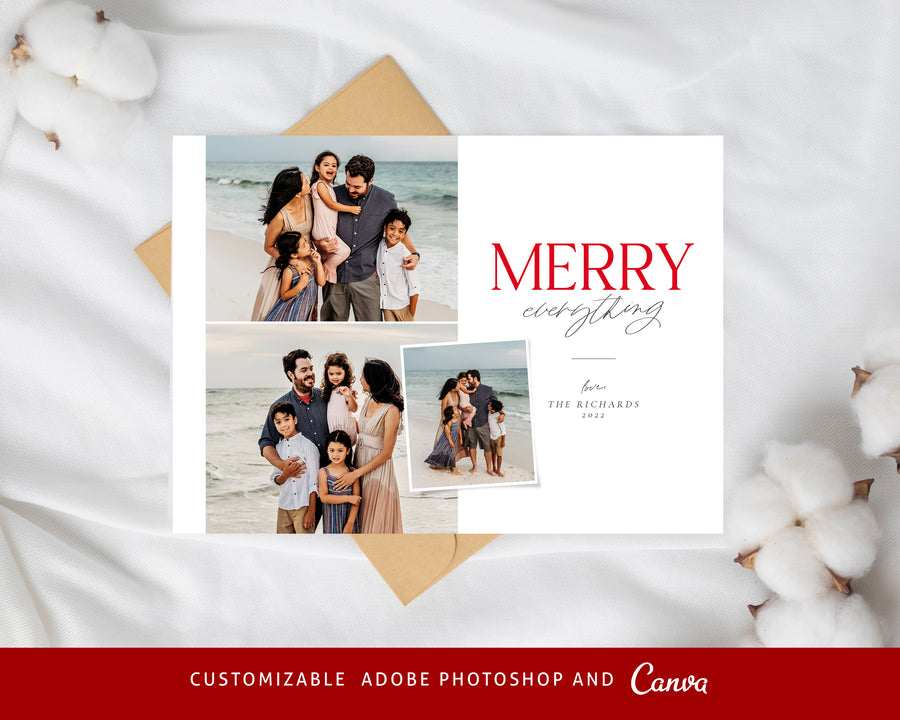 Editable Christmas Canva & Photoshop Card Template, Christmas Editable Card, Christmas Printable Card, Christmas Editable Photo Card - CD453