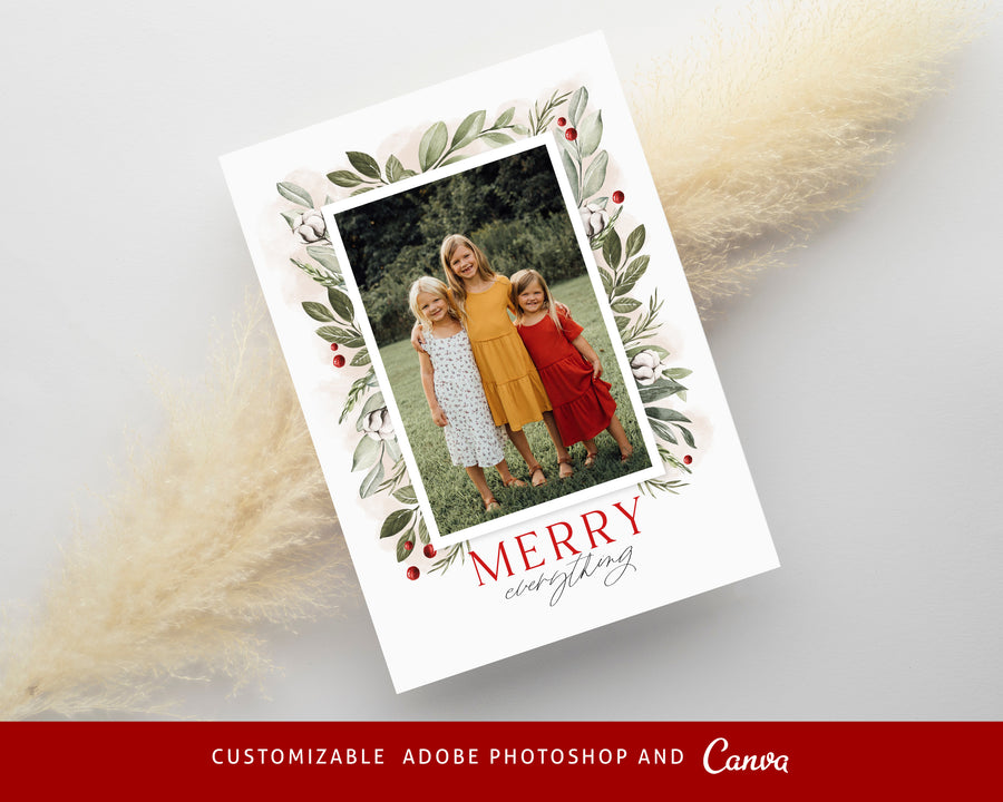 Christmas Card Template, Photoshop & Canva Template, Editable Holiday Card Template,Greeting Card, Christmas Photo Card, Merry Christmas - CD459