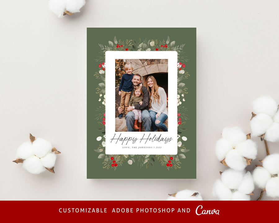 Christmas Card Template, Photoshop & Canva Template, Editable Holiday Card Template,Greeting Card, Christmas Photo Card, Merry Christmas - CD461