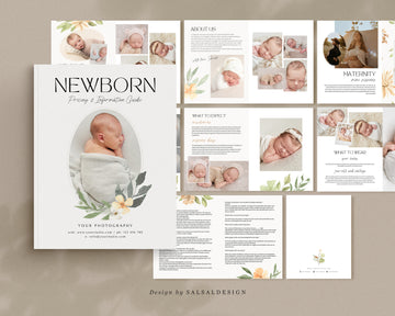 CANVA Newborn Photography style Guide magazine Template, Pre-written Newborn Welcome Guide Template, PSD Photoshop price list CANVA template - MG038