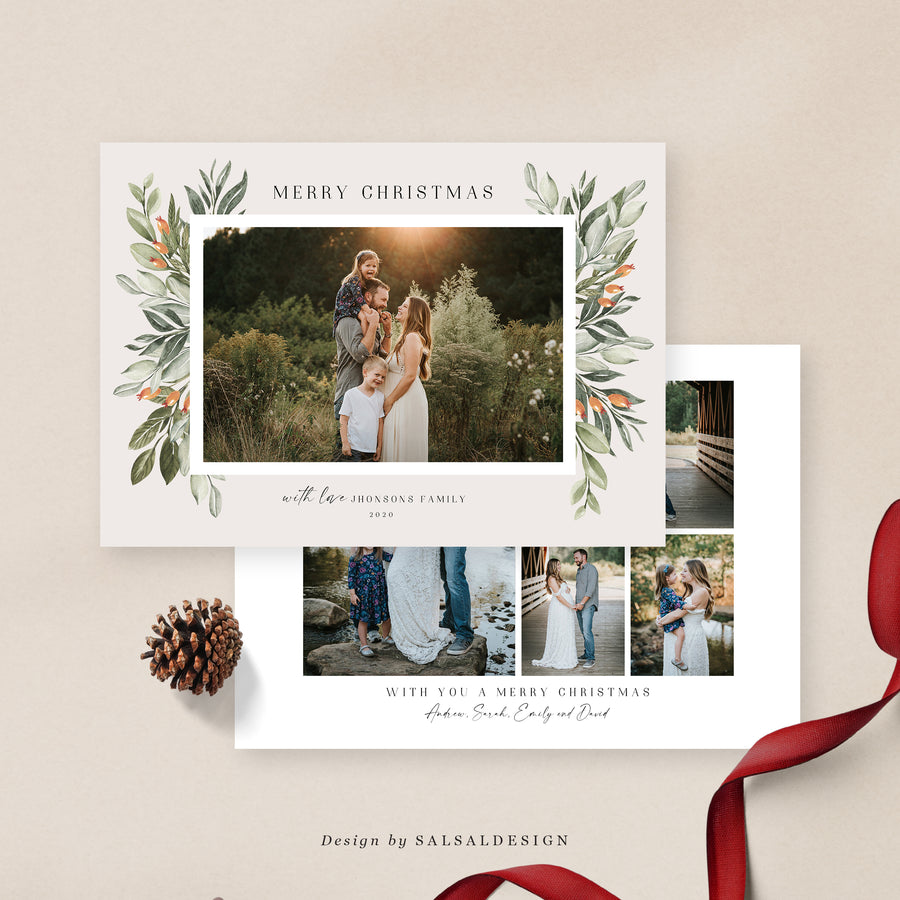 Canva Holiday card Template 5x7, 4x6 Printable Christmas Card Template, Editable Happy Holiday card, Holiday photo card Photoshop template - CD204