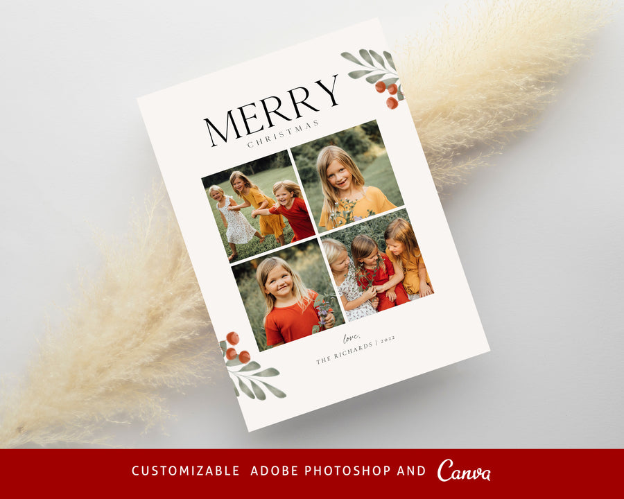 Christmas Card Template, Photoshop & Canva Template, Editable Holiday Card Template,Greeting Card, Christmas Photo Card, Merry Christmas - CD452