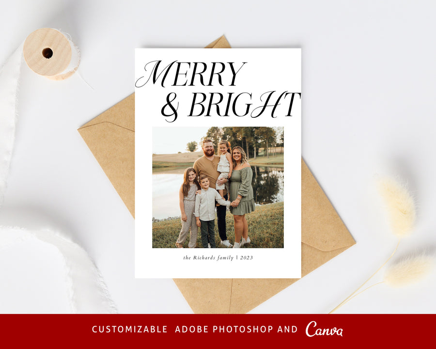 Minimalist Holiday Card Template, Black And White Christmas Card Template,Canva Template, 5x7 Christmas Card, Printable Photoshop Photo Card - CD465