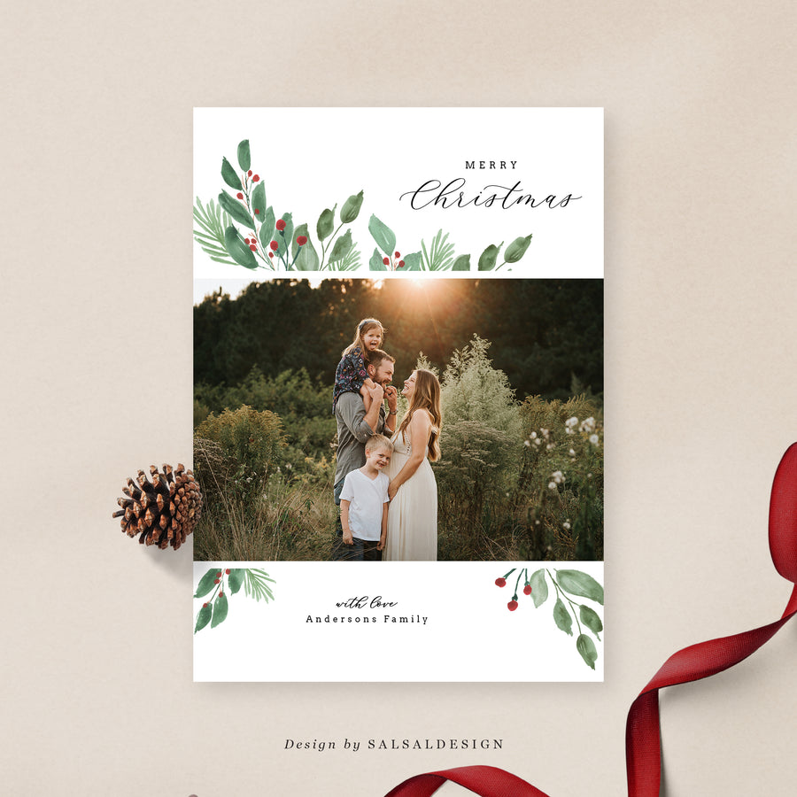 Christmas Card Photoshop Template, Holiday Card Template, Christmas Family Card, Christmas Photo Card  - CD144