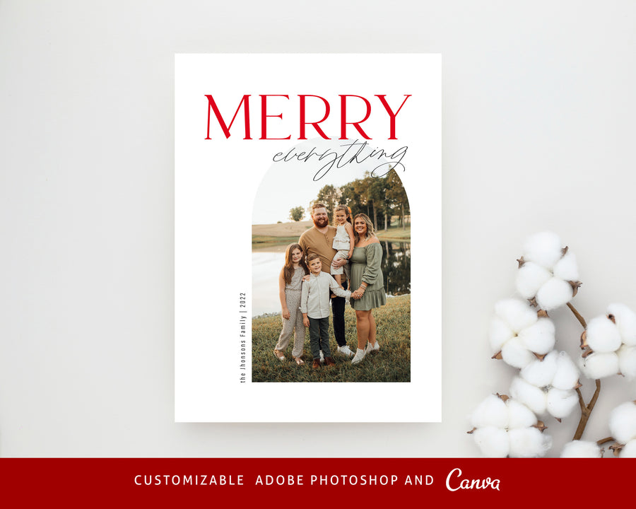 Editable Christmas Canva & Photoshop Card Template, Christmas Editable Card, Christmas Printable Card, Christmas Editable Photo Card - CD448