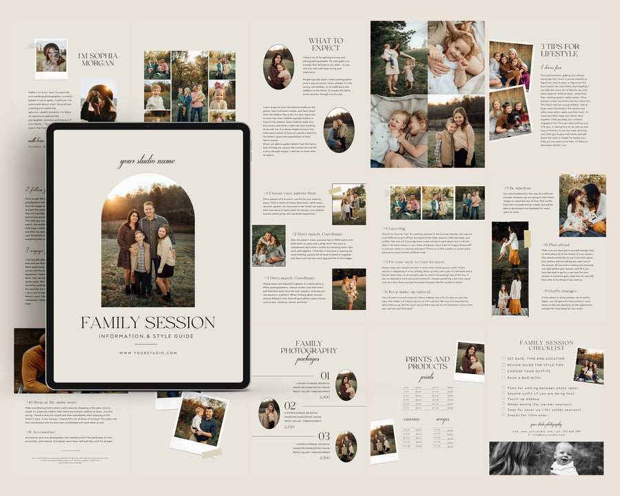 Photographer Welcome Guide Template, Family Session Style guide, Canva Photoshop Magazine Template, Family Marketing Brochure, Client Checklist - MG059