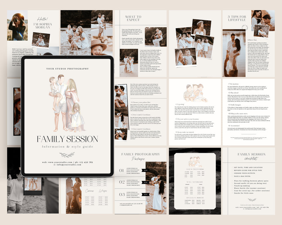 CANVA Family Photography style Guide magazine Template, Pre-written Family Session Welcome Guide Template, Photoshop price list CANVA template - MG051