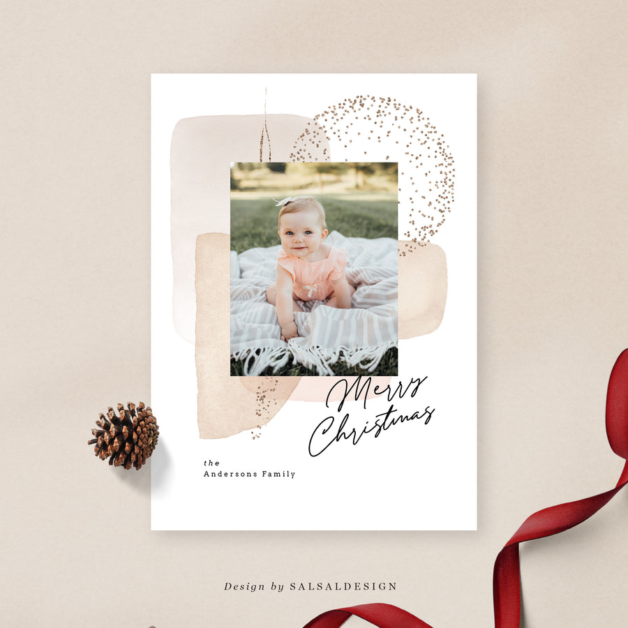 Canva & Photoshop Card Template, Holiday Card Template, Christmas Family Card, Christmas Photo Card, Canva Template - Foil Background - CD219