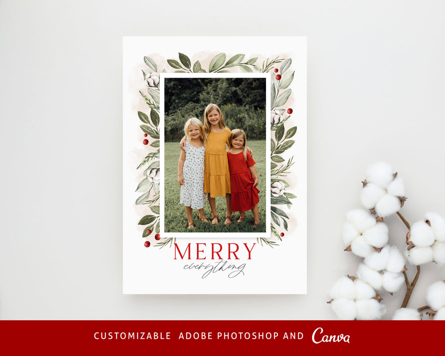 Christmas Card Template, Photoshop & Canva Template, Editable Holiday Card Template,Greeting Card, Christmas Photo Card, Merry Christmas - CD459