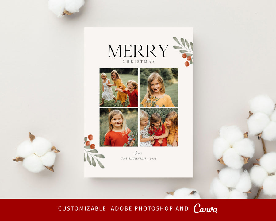 Christmas Card Template, Photoshop & Canva Template, Editable Holiday Card Template,Greeting Card, Christmas Photo Card, Merry Christmas - CD452