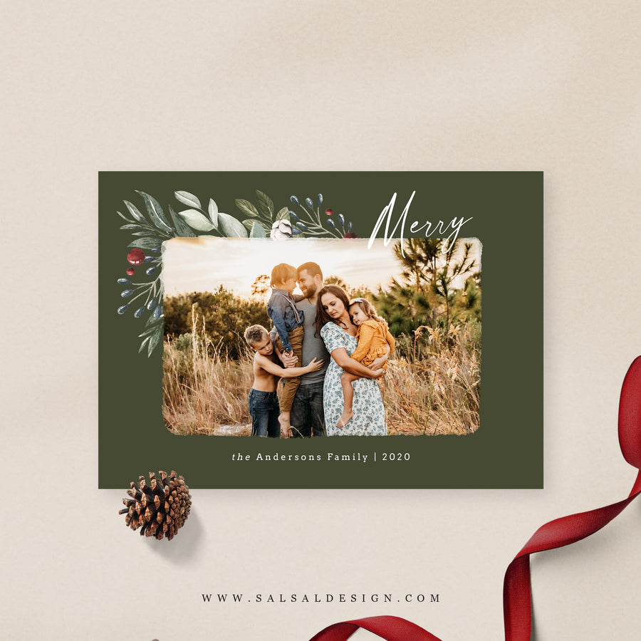 Christmas Card Photoshop Template, Holiday Card Canva Template, Christmas Family Card, Christmas Photo Card - oh so merry - CD210