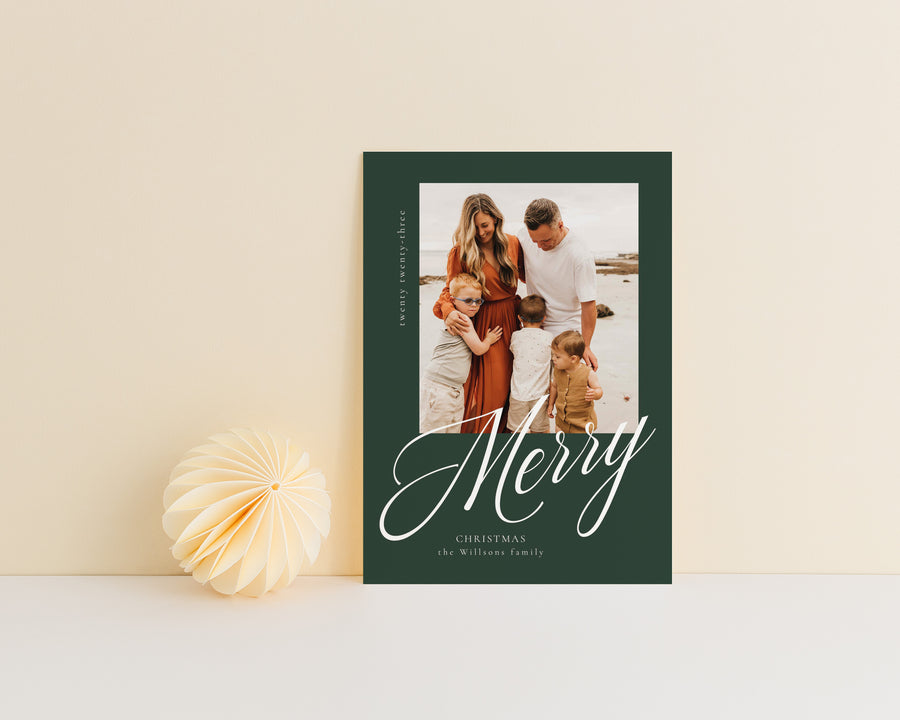 Canva Merry Christmas Card Template, 5x7 Printable Photography Holiday card template, Photoshop and Canva template for Family Photographer - CD476