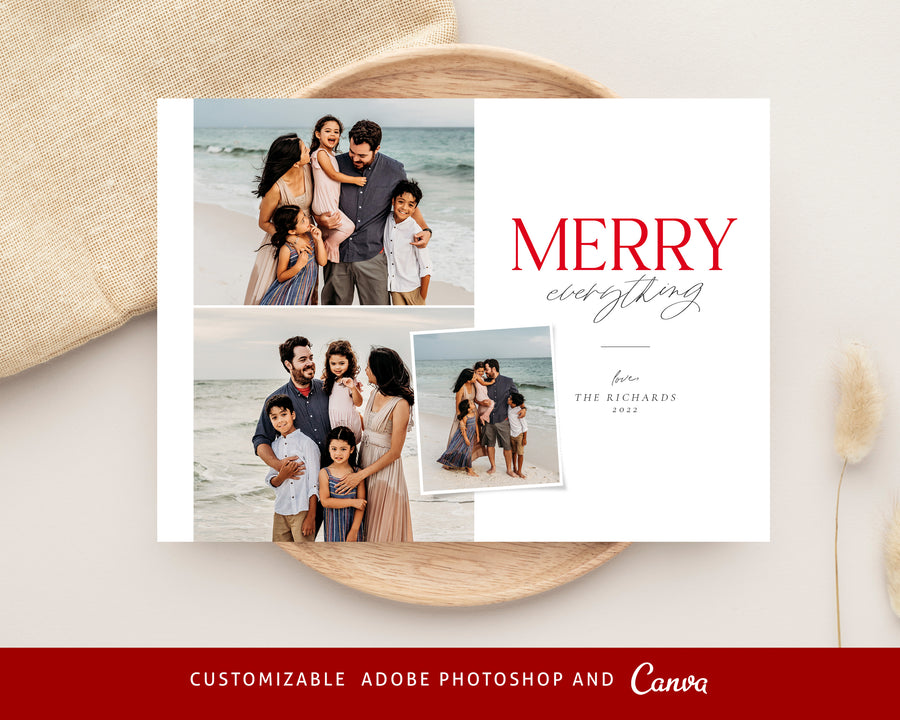 Editable Christmas Canva & Photoshop Card Template, Christmas Editable Card, Christmas Printable Card, Christmas Editable Photo Card - CD453