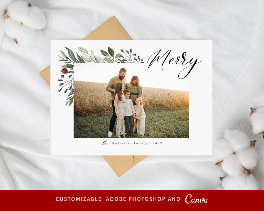 Christmas Card Template, Photoshop & Canva Template, Editable Holiday Card Template,Greeting Card, Christmas Photo Card, Merry Christmas - CD458