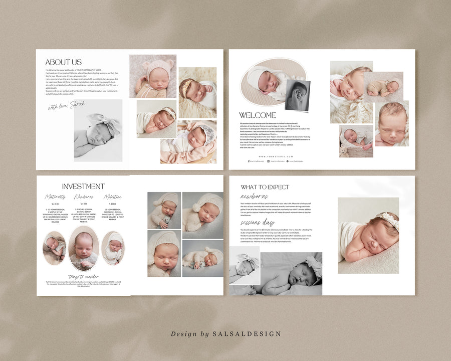 CANVA Newborn Photography style Guide magazine Template, Pre-written Newborn Welcome Guide Template, PSD Photoshop price list CANVA template - MG039