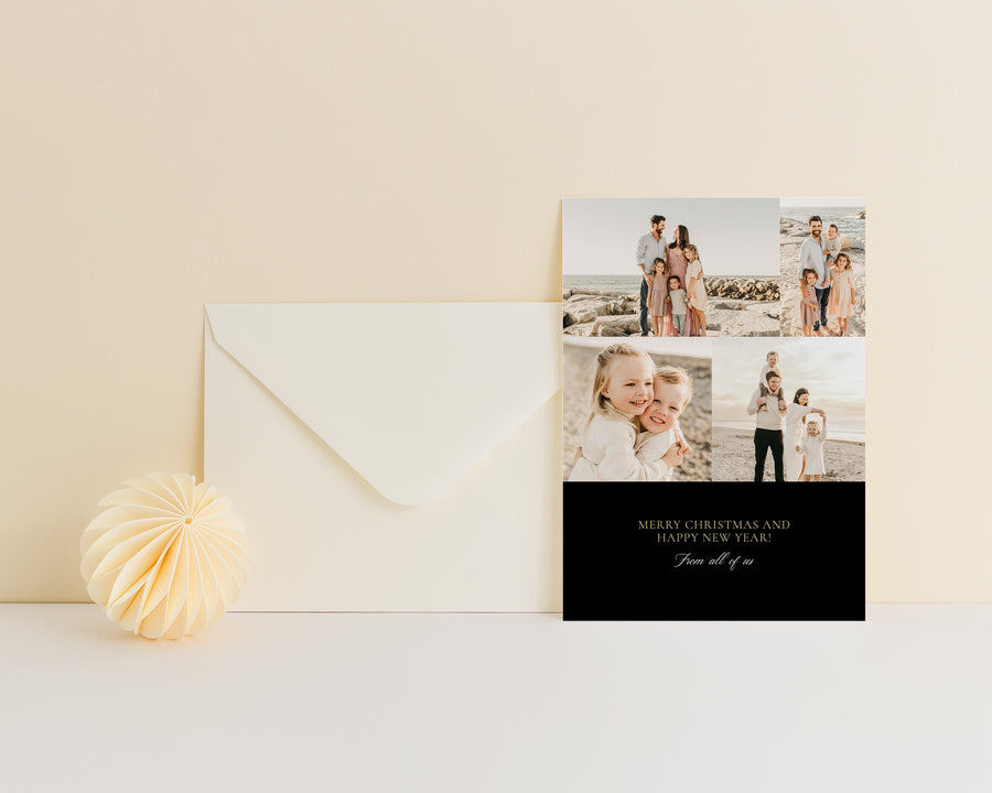 Golden Merry Christmas Card Template, Minimalist Holiday Card Template, Canva Template, 5x7 Postcard Template,Printable Photoshop Photo Card - CD477