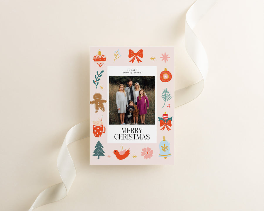 Merry Christmas Card Template 5x7, Printable photo card template,Customizable Canva Template, Photoshop Happy Holiday card,Family photo card - CD475