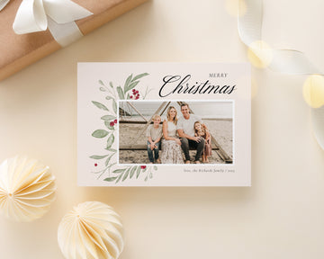 Printable Christmas Photo Card, Holiday Photo Card, Christmas Card Template, Watercolor Holiday Card Template, Photoshop and Canva Template - CD478