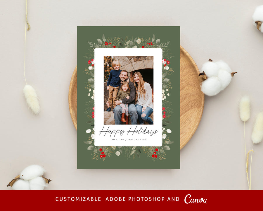 Christmas Card Template, Photoshop & Canva Template, Editable Holiday Card Template,Greeting Card, Christmas Photo Card, Merry Christmas - CD461