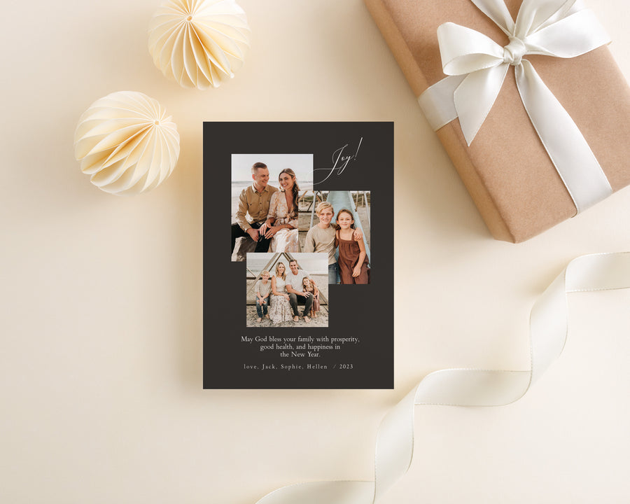 Golden Happy Holiday Card Template, 5x7 Happy Holiday Photo Card, Christmas Card Template, Photoshop Canva Template, Christmas photo card - CD492