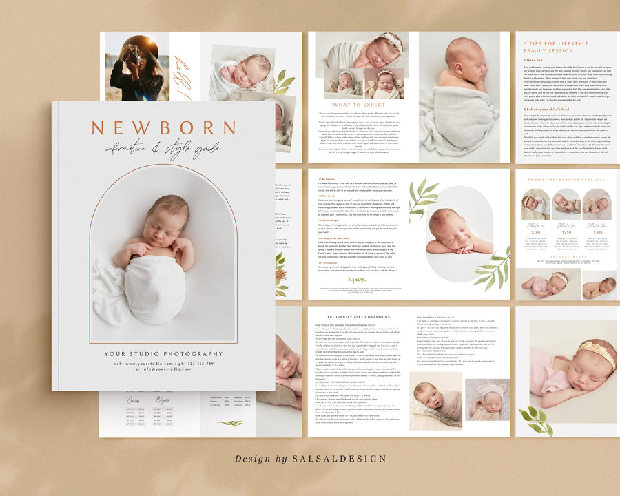 CANVA Newborn Photography style Guide magazine Template, Pre-written Newborn Welcome Guide Template, PSD Photoshop price list CANVA template - MG035